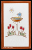 Blue Bird on Birdbath with Red Tulips WELCOME